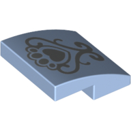 Lego Brick Curved 2 x 2 x 2/3 with Fancy Scroll Print / Bright Light Blue