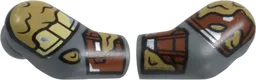 Arm, (Matching Left and Right) Pair with Reddish Brown, Silver, and Tan Shoulder Pads and Armor, Dark Tan Mud Splotches Pattern / Dark Bluish Gray