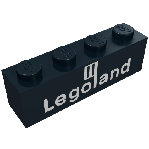 Lego Brick 1 x 4 with White 'Legoland' Logo Print / Black