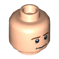 Lego Minifig Head Pippin, Brown Eyebrows, Anxious / Scared Print / Light Nougat