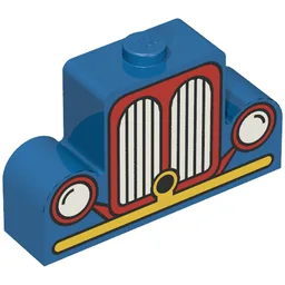 Brick Curved 1 x 4 x 2 Centre Stud Top with Yellow and Red Car Grill Print / Blue