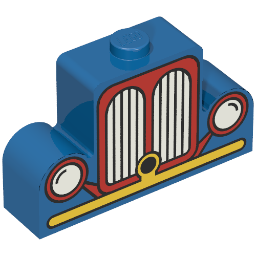 Lego Brick Curved 1 x 4 x 2 Centre Stud Top with Yellow and Red Car Grill Print