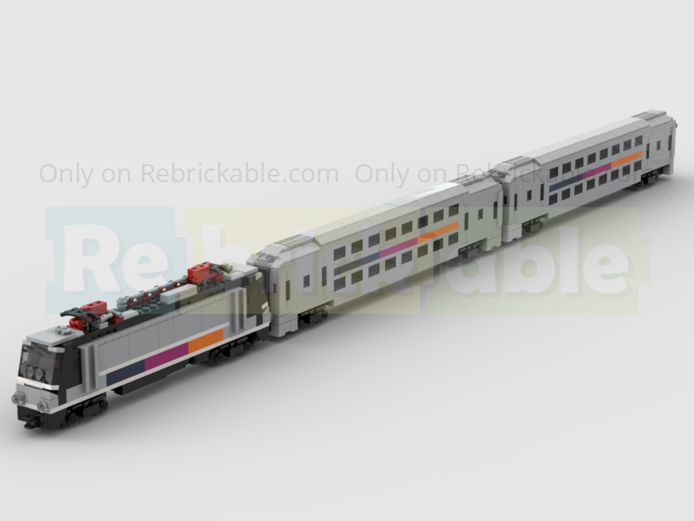 Lego 4-Wide NJ Transit Double Decker Train Set - Two Carriages & ALP-46 Locomotive