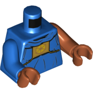 Lego Torso, Odd Arms, Robes with Gold Chestplate with Bright Light Orange Hexagon Symbol Print, Left Dark Orange Arm, Right Blue Arm, Dark Orange Hands / Blue
