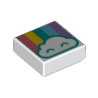 Lego Tile 1 x 1 with Rainbow, Sand Red, Yellow, Dark Azure, Medium Blue, Dark Purple, Cloud print / White