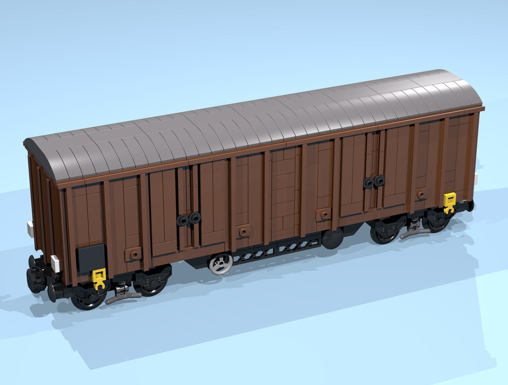 Lego 8-Wheel Box Wagon (SNOT, brown, 9 studs high, 9 studs wide)