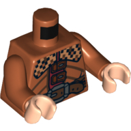 Lego Torso Chequered Collar and Belt with Silver Buckle Print, Dark Orange Arms, Light Nougat Hands / Dark Orange