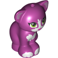 Lego Animal, Cat, Sitting with Lime Eyes, Magenta Nose, and White Markings Print