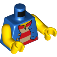Lego Torso Pirate Vest over Red and White Striped Shirt, 3 Buttons Print, Yellow Arms and Hands / Blue