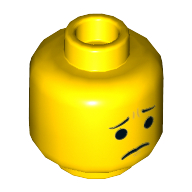 Lego Minifig Head Emmet, Dual Sided, Open Lopsided Smile / Pinched Eyebrows and Frown Print [Hollow Stud] / Yellow