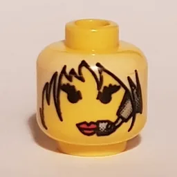 Minifig Head Jet, Red Lips, White Hair and Headset Print [Blocked Open Stud] / Yellow