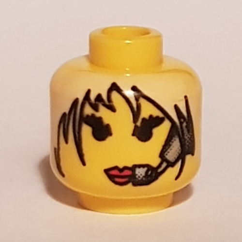 Lego Minifig Head Jet, Red Lips, White Hair and Headset Print [Blocked Open Stud] / Yellow