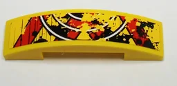 Slope, Curved 4 x 1 x 2/3 Double with Yellow and Red Stripes and 3 White Half Circles Bottom Pattern (Sticker) - Set 9093