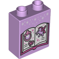 Lego Duplo Brick 1 x 2 x 2, Book with Horse with Wings Print / Lavender