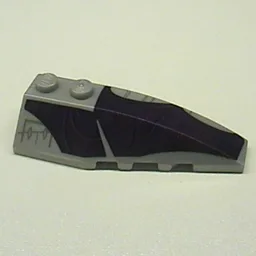 Brick Wedged, Curved 6 x 2 Right with Purple Wing Print / Pearl Light Gray
