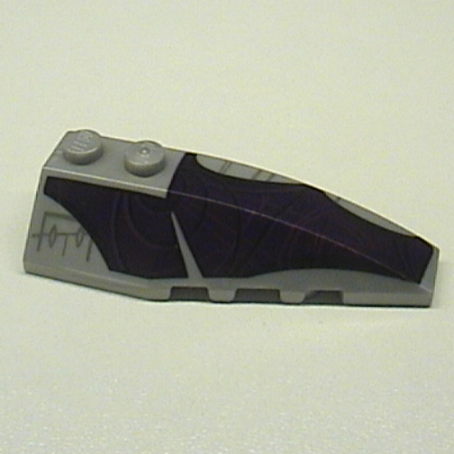 Lego Brick Wedged, Curved 6 x 2 Right with Purple Wing Print / Pearl Light Gray