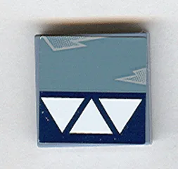 Tile 2 x 2 with 3 White Triangles, Dark Blue Stripe and Wear Marks Adjacent Pattern (Sticker) - Sets 7252 / 7283