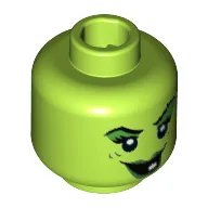 Minifig Head Wacky Witch, Green Lips, Eye Shadow, Wart and Wrinkles, Smile with One White Tooth / Lime