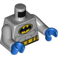 Lego Torso Muscles, Batman Logo and Utility Belt Print, Light Bluish Gray Arms, Blue Hands / Light Bluish Gray