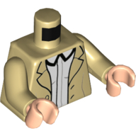 Lego Torso Jacket with Buttons, Open over White Shirt Print, Tan Arms, Light Nougat Arms / Tan