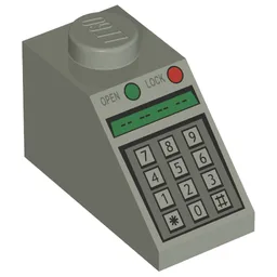 Brick Sloped 45° 2 x 1 with Bottom pin, with Green and Red Buttons and Keypad Print / Light Gray