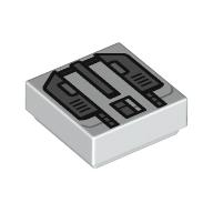 Lego Tile 1 x 1 with Dark Bluish Grey Armor print / White