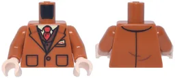 Torso Suit Jacket with Wide Lapels and Pockets, Reddish Brown Vest, White Shirt and Red Tie Pattern / Dark Orange Arms / Light Nougat Hands
