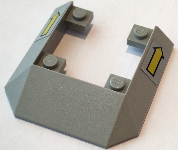 Lego Wedge 6 x 6 Cutout (Train Roof) with Yellow Arrow on Light Gray Background Pattern on Both Sides (Stickers) - Set 8856