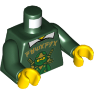 Lego Torso Sweater, Green Ninja and Gold Asian Characters and White Shirt Collar Print, Dark Green Arms, Yellow Hands / Dark Green