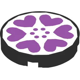 Tile Round 2 x 2 with Scala Six Purple Hearts and Dots on White Background Print / Black