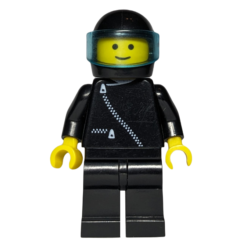 Lego Racer, Black Jacket with Zipper, Black Helmet with Visor (3626a Head)