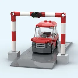 red car & height barrier