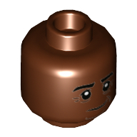 Lego Minifig Head Kingsley Shacklebolt, Dark Brown Contours, Grin / Reddish Brown