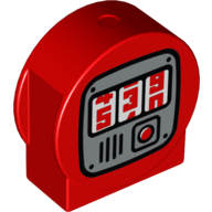 Lego Duplo Brick 1 x 3 x 2 Round, Cut Away Sides with Fuel Pump Print / Red