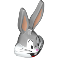 Lego Minifig Head Special with Open Mouth, Pink Ears (Bugs Bunny) / Light Bluish Gray