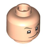 Lego Minifig Head Battalion Brawler, Dark Tan Eyebrows, Lopsided Smirk/Determined / Light Nougat