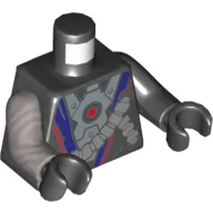 Torso, Odd Arms, Armour with Purple and Red Lapel Print (Nindroid), Left Black Arm, Right Flat Silver Arm, Black Hands / Black