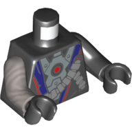 Lego Torso, Odd Arms, Armour with Purple and Red Lapel Print (Nindroid), Left Black Arm, Right Flat Silver Arm, Black Hands / Black