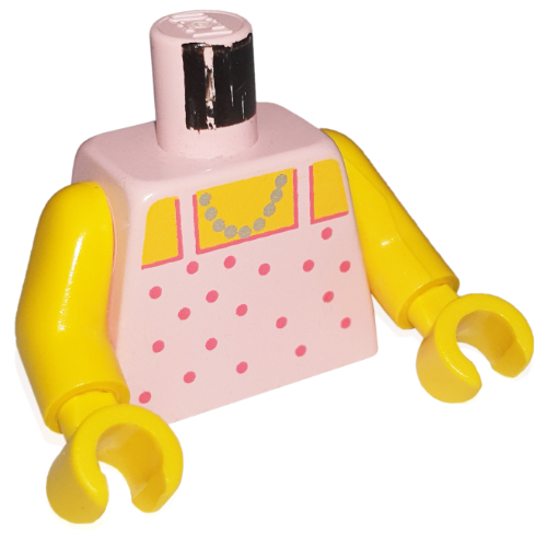 Lego Torso Halter Top, Red Dots with Gold Necklace Print, Yellow Arms and Hands / Light Pink