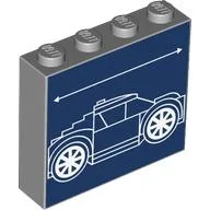 Brick 1 x 4 x 3 with White BluePrint Lines on Dark Blue Background Print / Light Bluish Gray