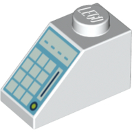 Lego Brick Sloped 45° 2 x 1 with Bottom Pin, and Buttons and Screen with "_ _ _ _" Print / White