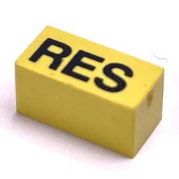 Modulex Tile 1 x 2 with Black 'RES' Print, without Internal Supports / Modulex Lemon