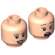 Lego Minifig Head Mary Jane, Eyebrows, Eyelashes, Red Lips, Dimples, Smiling / Scared Print / Light Nougat