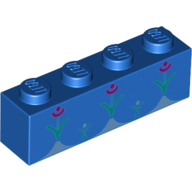 Lego Brick 1 x 4 with Flowers print / Blue