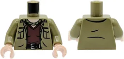 Torso Shirt Open with Pockets and Neckerchief over Dark Red Undershirt, Black Belt with Silver Buckle, Light Nougat Neck Pattern / Olive Green Arms / Light Nougat Hands / Olive Green