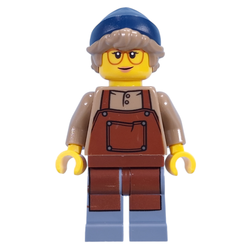 Lego Barista, Reddish Brown Apron, Dark Blue Beanie