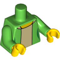 Lego Torso Cardigan over Tan Undershirt Print, Bright Green Arms, Yellow Hands / Bright Green