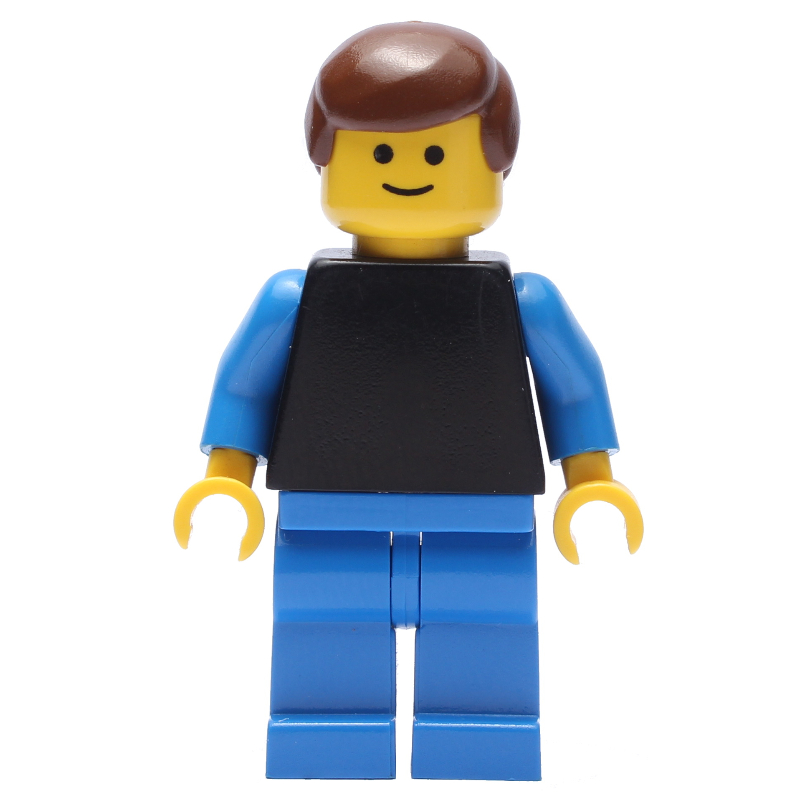 Lego Man, Black Torso with Blue Arms, Blue Legs, Brown Hair