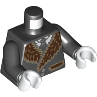 Lego Torso Coat with Brown Fur Trim, White Shirt and Black Tie Print, Black Arms, White Hands / Black