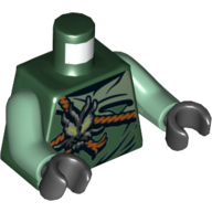Lego Torso Robe with Cross Ropes with Dragon Head Print, Sand Green Arms, Black Hands / Dark Green